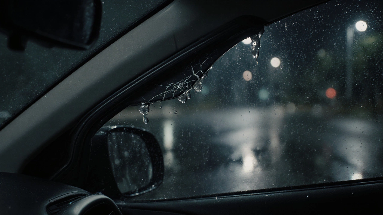 Bent wiper arm and damaged rubber blade on a Toyota Corolla after using the wrong size wiper.