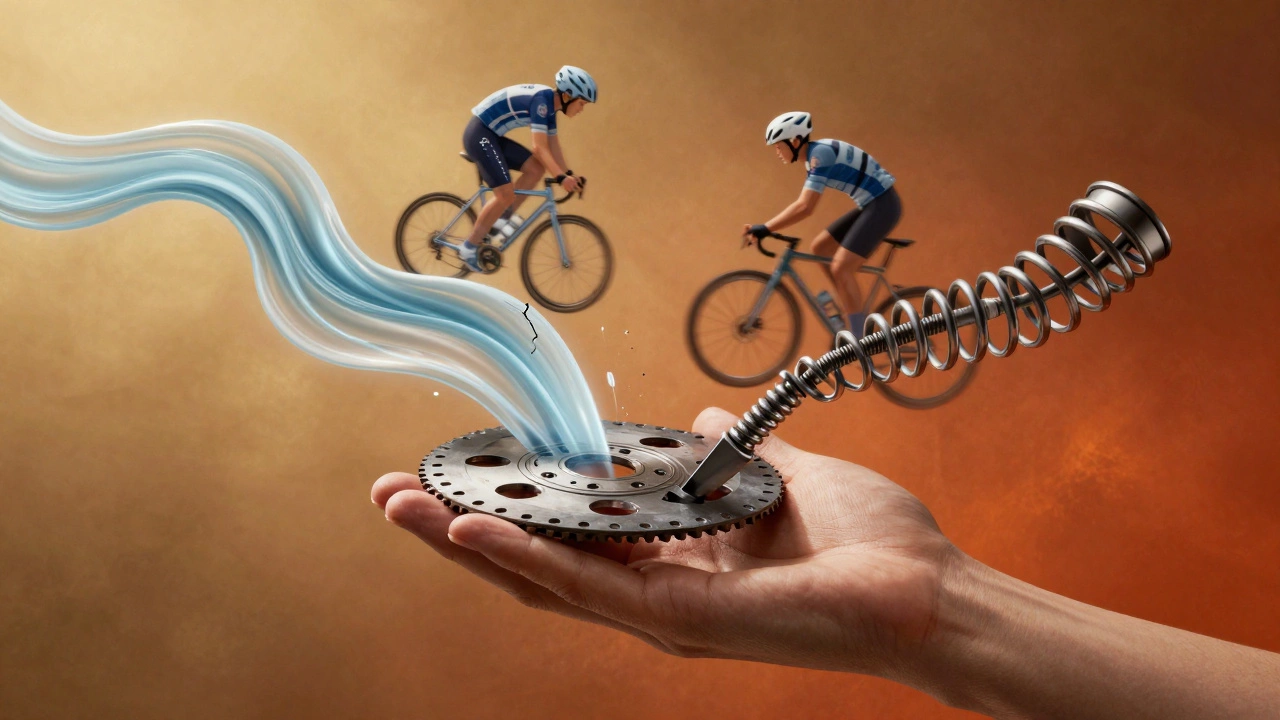 A hand holding a clutch disc with symbolic elements of smooth vs. abusive driving, representing how driver behavior determines clutch lifespan.