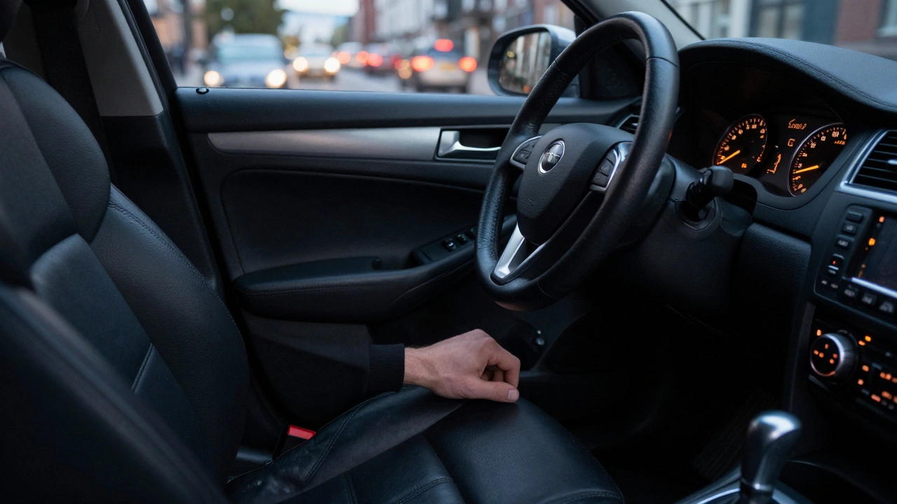 Driver pressing brake pedal that sinks deeply toward the floor.