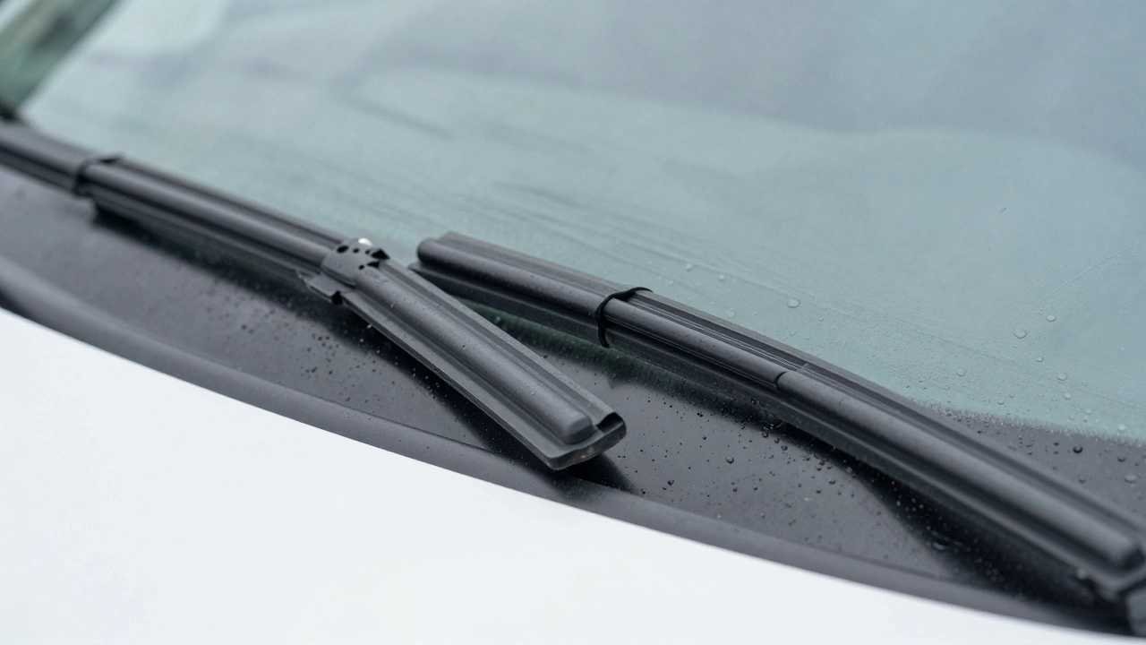 Side-by-side comparison of an OEM wiper blade and a flawed universal blade on a car hood.