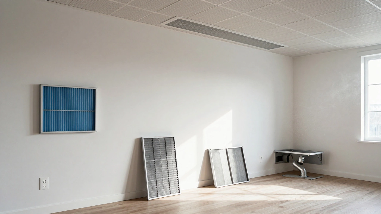 Multiple indoor HVAC filter locations including wall vents and ceiling slots