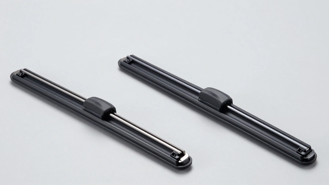 Side-by-side comparison of a basic metal frame wiper and a modern silicone beam blade