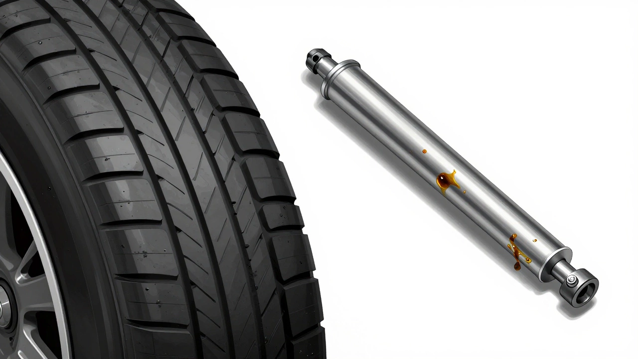 Worn cupped tire and leaking shock absorber