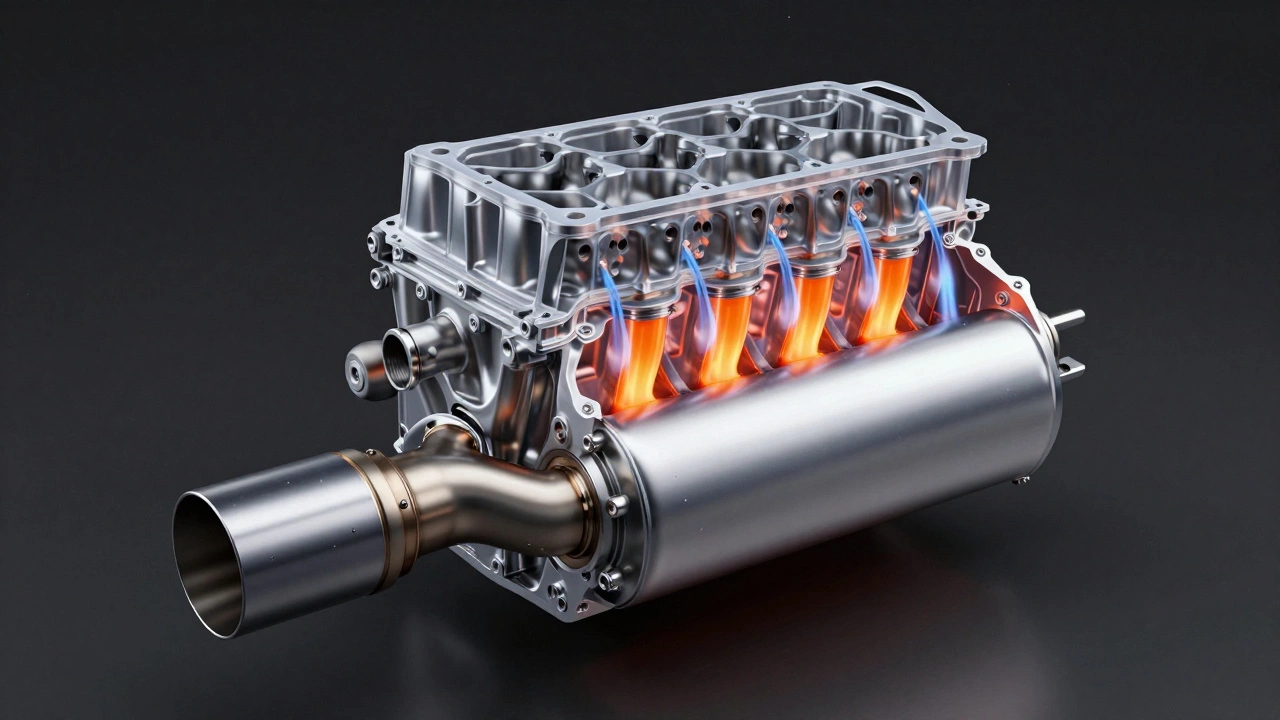 Engine cutaway showing exhaust backpressure flow