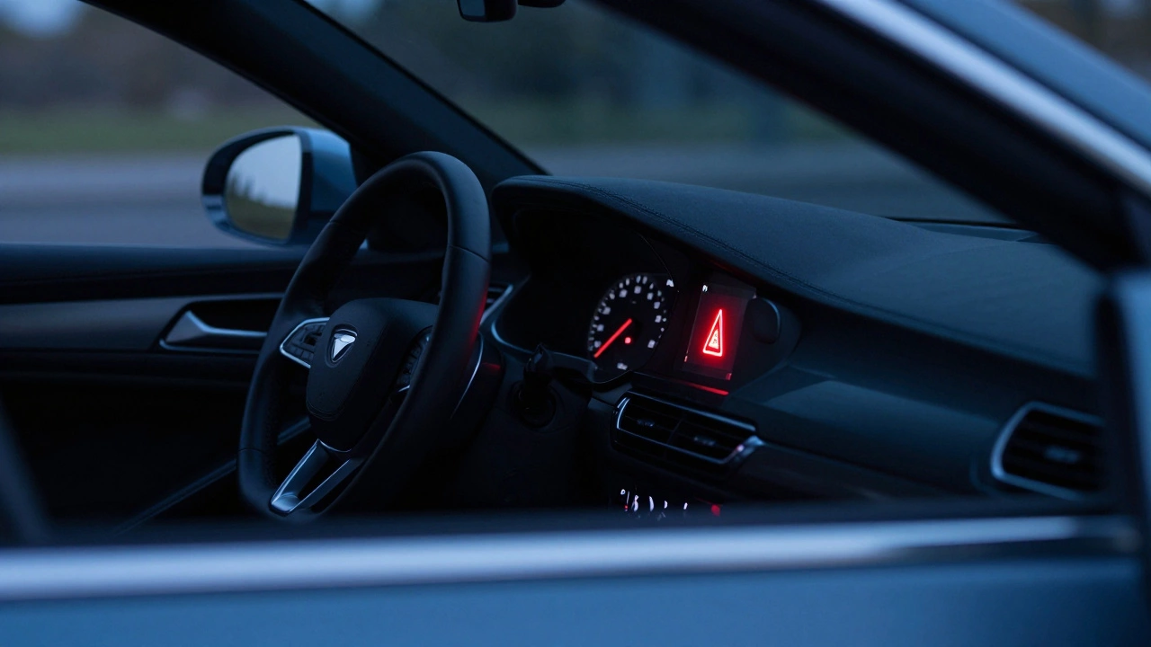 Red oil pressure warning light glowing on a car dashboard