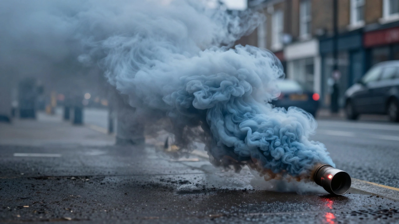 Blue smoke coming from car exhaust pipe