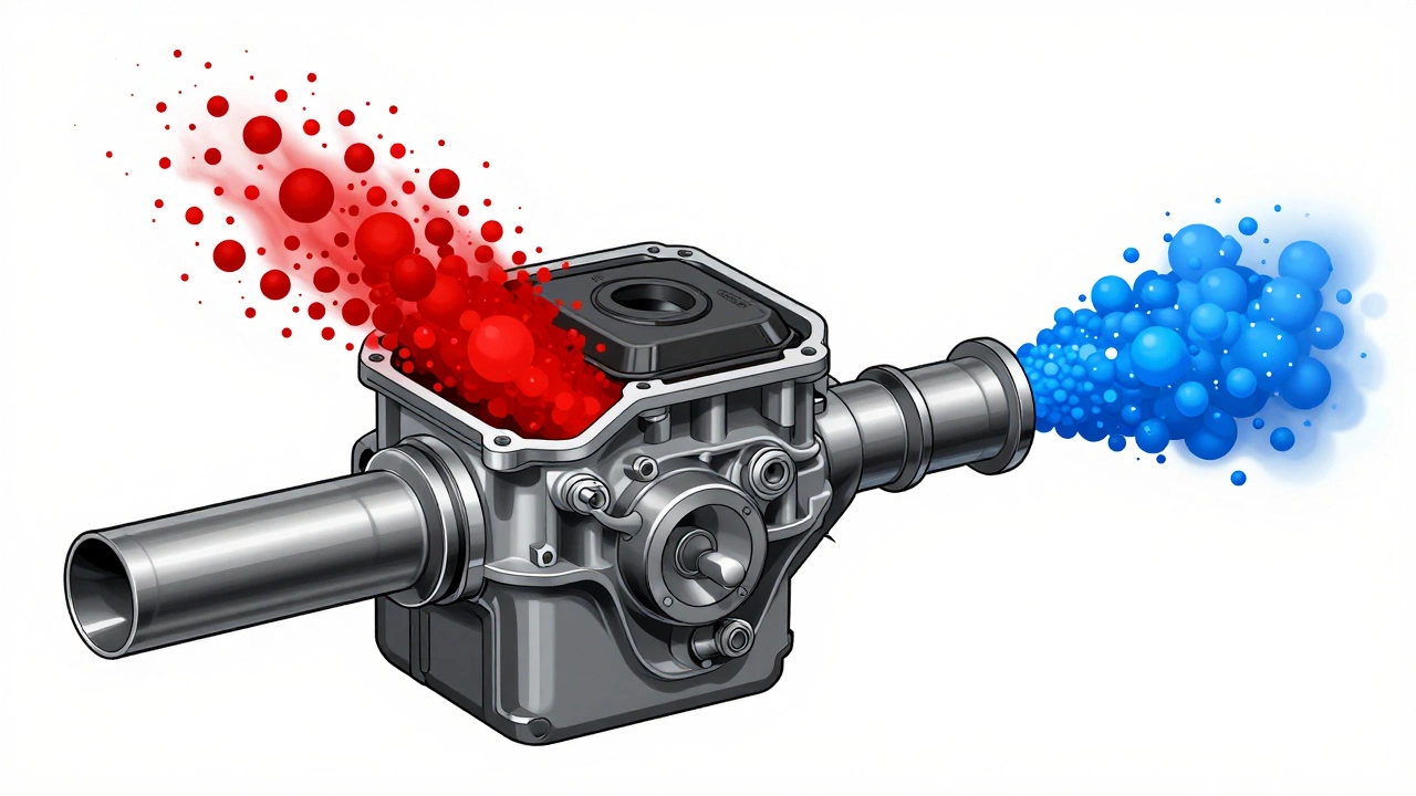 Diagram showing engine exhaust flow and backpressure reduction