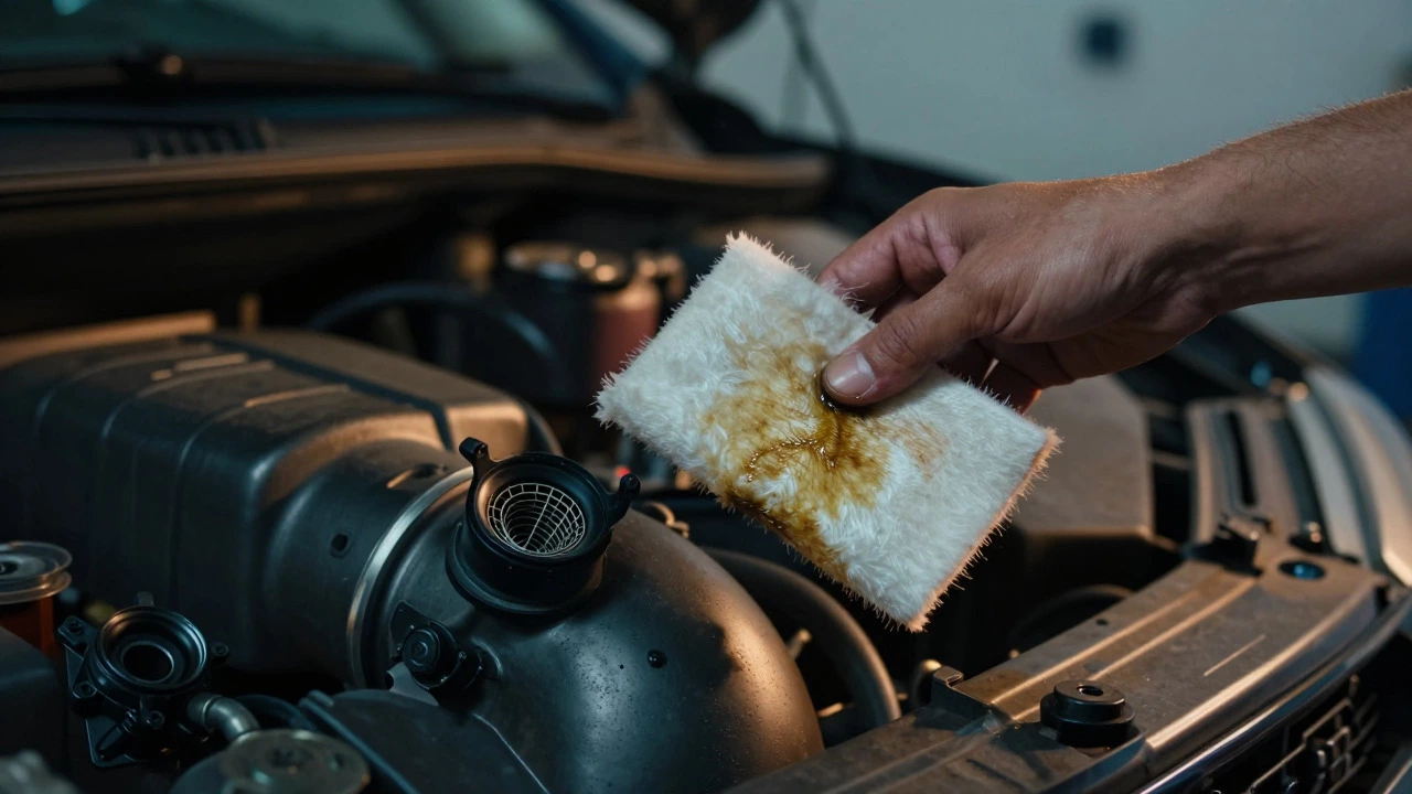 Dirty oiled air filter next to a sensitive MAF sensor