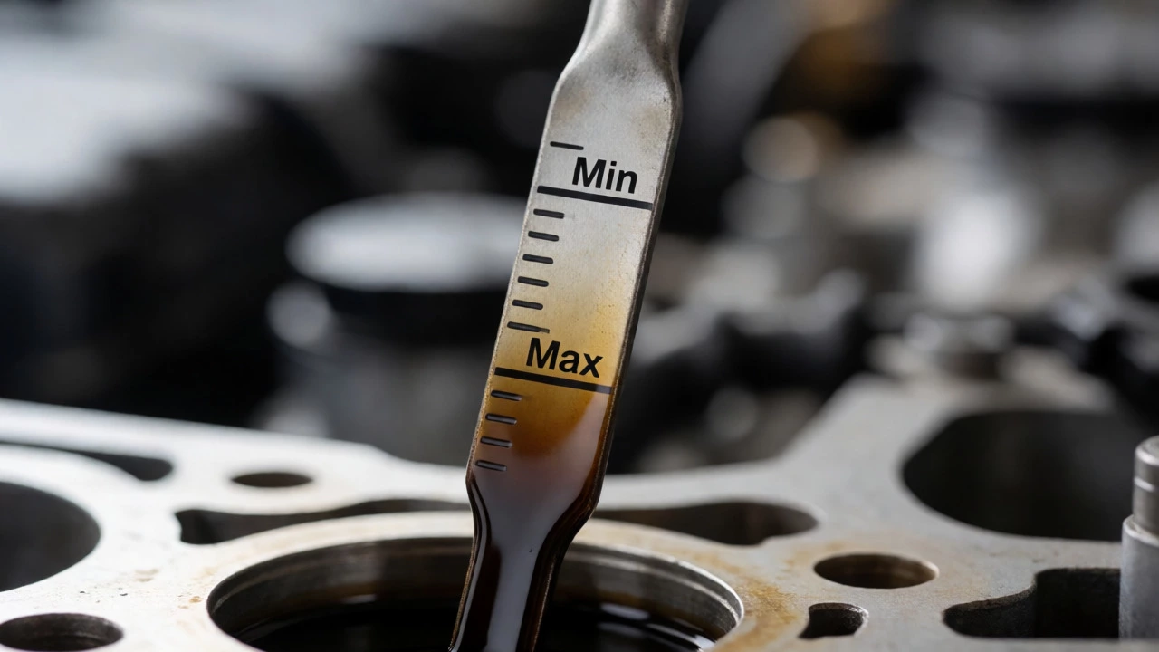 Close-up of a dipstick checking engine oil levels