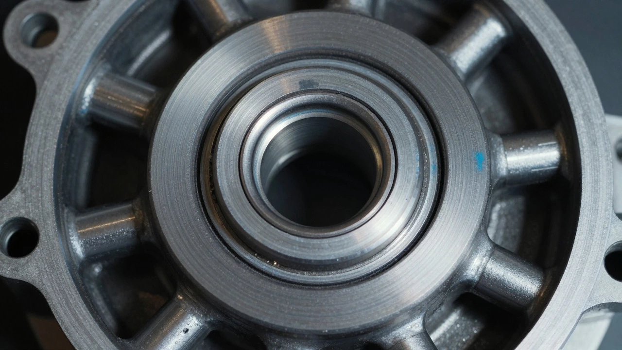 Close-up of a dual-mass flywheel center showing the pilot bearing