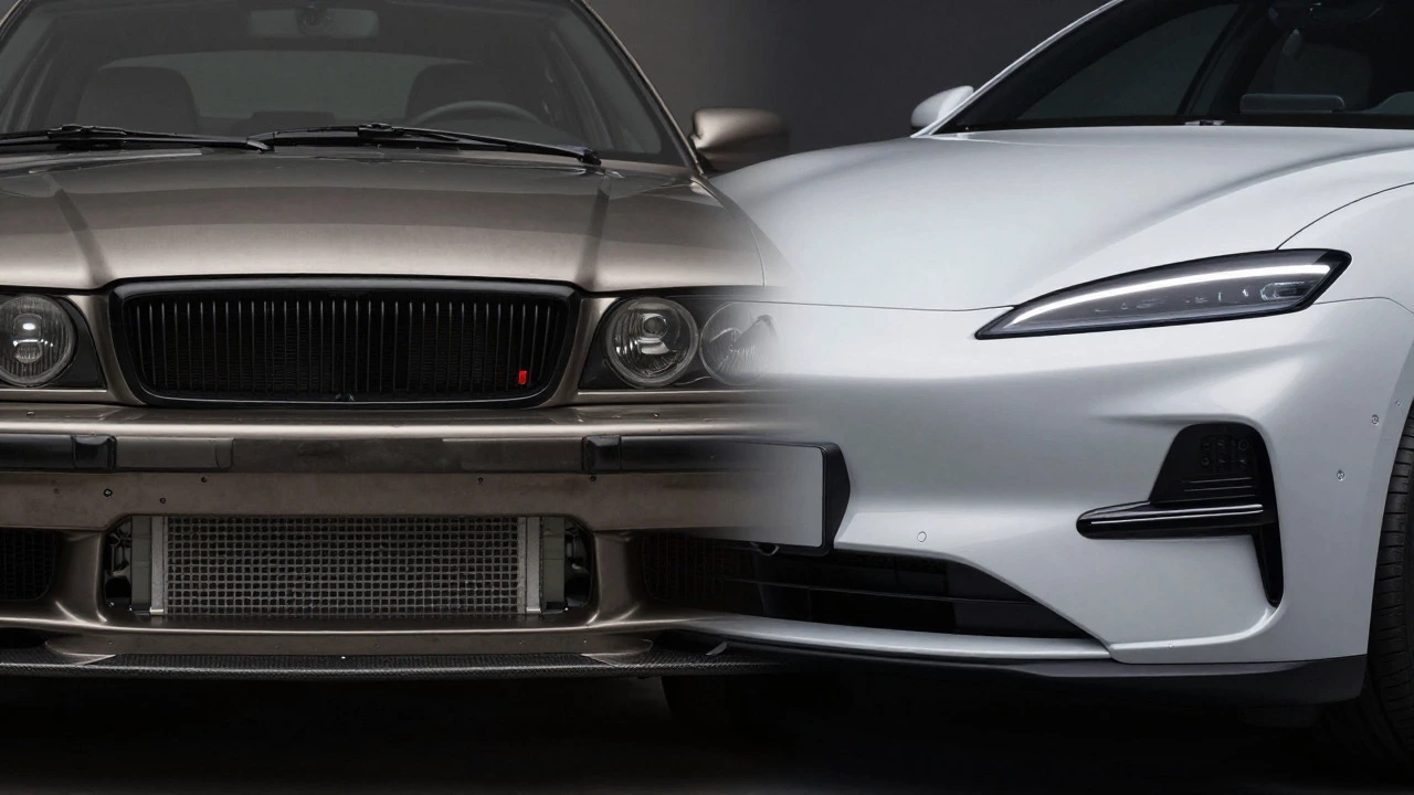 Comparison of bulky ICE grille vs sleek EV front end