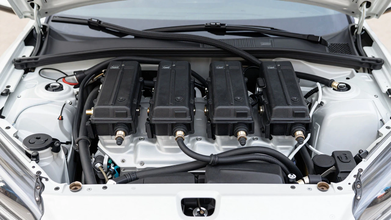 Modern engine bay showing coil-on-plug ignition system